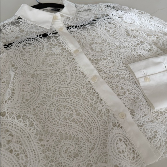 Zara White Lace Paisley Button-Front Blouse - Picture 2 of 4
